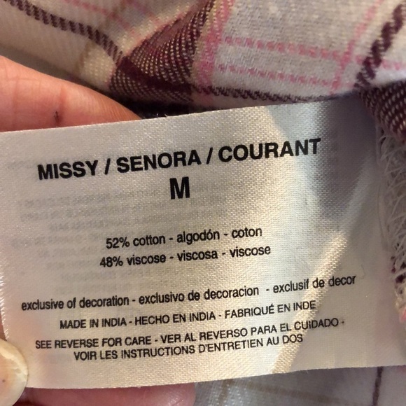 William Rast Short Dolman Sleeve Collar Pop Over Cotton Blend Plaid Top Size M - Picture 11 of 12